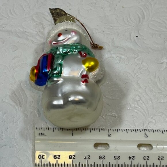 VTG Snowman Hand Blown Glass Glitter Christmas Tree Ornament 2"x3.25" - Picture 9 of 10